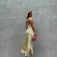 Light Yellow Off Shoulder Sheath Satin Long Party Dress Wedding Guest Dress, DP4420