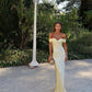 Light Yellow Off Shoulder Sheath Satin Long Party Dress Wedding Guest Dress, DP4420