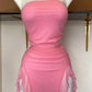 Pink Strapless Sheath Ruffles Long Party Dress Wedding Guest Dress, DP4421