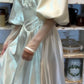 Retro A-Line Satin Long Sleeves Wedding Dress Long Formal Prom Dress, DP4417