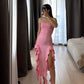 Black Strapless Sheath Ruffles Long Party Dress Wedding Guest Dress, DP4426