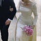 White Square Neck Long Sleeves Sheath Elegant Wedding Dress, DP4419