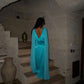 Elegant Blue Off Shoulder Sheath Satin Long Evening Party Dress, DP4428