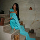 Elegant Blue Off Shoulder Sheath Satin Long Evening Party Dress, DP4428