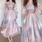 Pretty Long Sleeves A-Line Chiffon Long Party Dress Wedding Guest Dress, DP4430