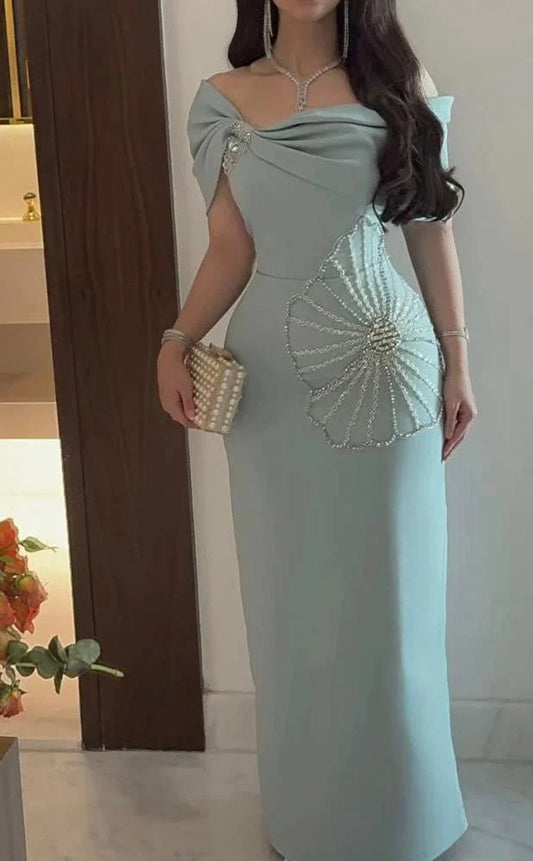 Elegant Off Shoulder Beading Long Formal Party Dress Evening Gown, DP4433