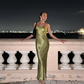 Elegant Green Strapless Sheath Satin Long Party Dress Wedding Guest Dress, DP4439