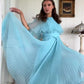 Elegant Blue A-Line Pleated Chiffon Vintage Long Party Dress Birthday Outfits, DP4443