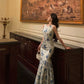 Elegant Printed Sleeveless Vintage Long Party Dress Evening Dress, DP4444