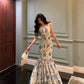 Elegant Printed Sleeveless Vintage Long Party Dress Evening Dress, DP4444