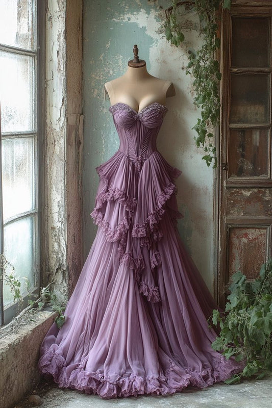 Dusty Purple Sweetheart A-Line Vintage Long Formal Evening Party Dress, DP4447