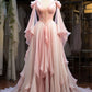 Gorgeous Pink A-Line Ruffles Chiffon Retro Long Formal Evening Party Dress, DP4448