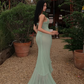 Tiffany Blue Spaghetti Straps Tulle Mermaid Long Party Dress, DP4454