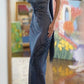 Navy Blue Spaghetti Straps Beading Vintage Long Evening Dress, DP4455