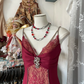 Burgundy Spaghetti Straps Lace Mermaid Vintage Long Evening Party Dress, DP4457