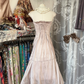 Light Pink Strapless A-Line Satin Midi Length Vintage Party Dress, DP4459