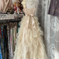 Champagne Straps A-Line Beading Organza Vintage Long Party Dress, DP4460