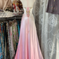 Ombre Pink Halter Beading A-Line Satin Vintage Long Party Dress, DP4461