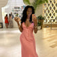 Pink V neck Straps Sheath Satin Long Party Dress Wedding Guest Dress, DP4464