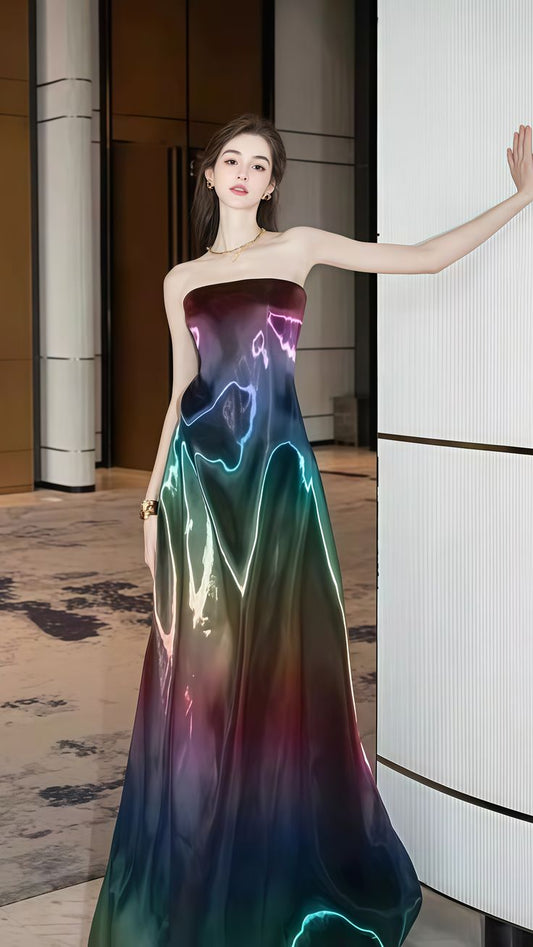 Colorful Strapless A-Line Unique Long Party Dress Birthday Outfits, DP4479