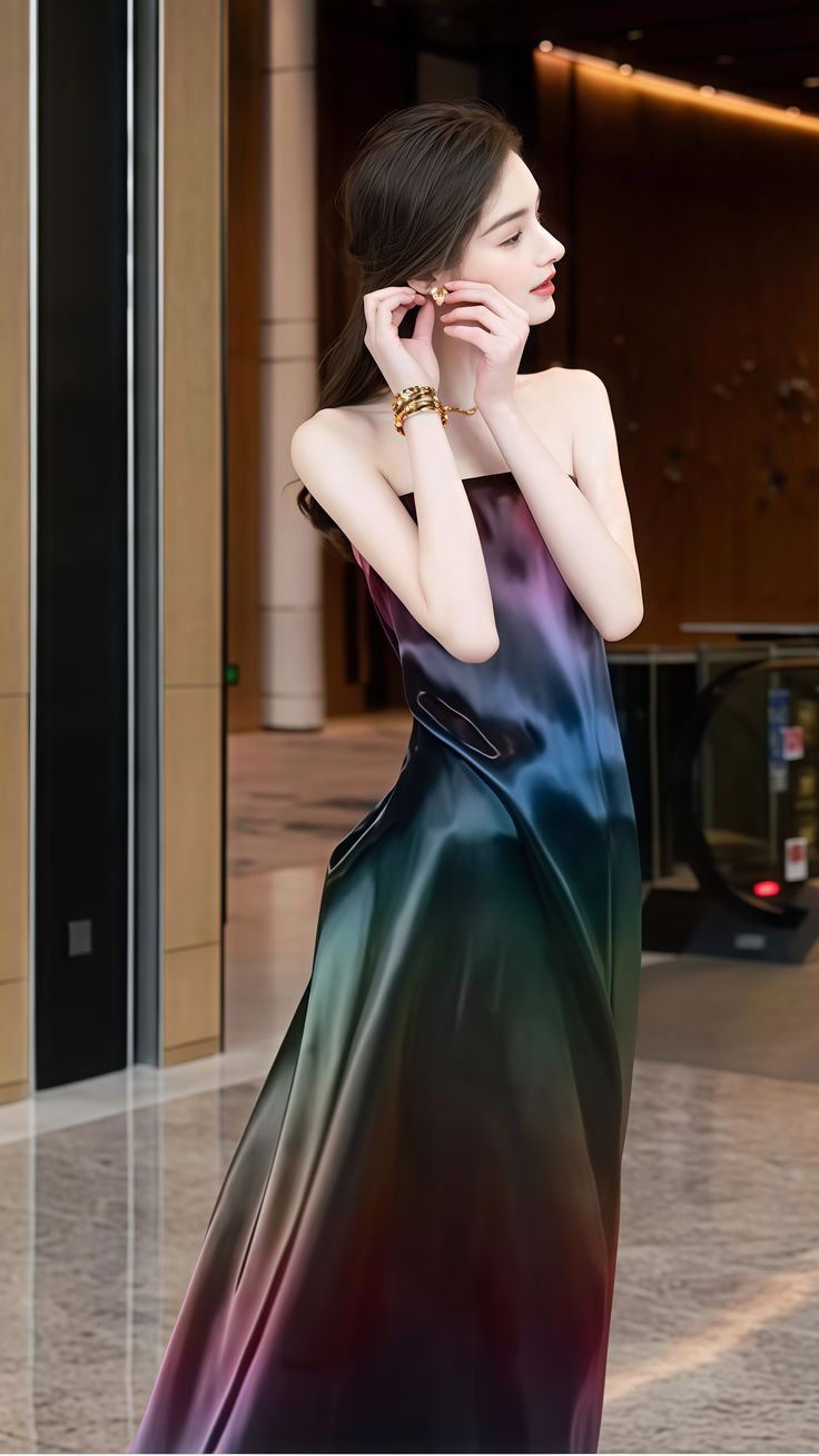Colorful Strapless A-Line Unique Long Party Dress Birthday Outfits, DP4479