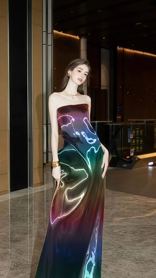 Colorful Strapless A-Line Unique Long Party Dress Birthday Outfits, DP4479