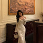 Weißes schulterfreies Meerjungfrauen-Spitzen-Abendkleid, DP4483