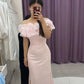 Elegant Pink Off Shoulder Sheath Satin Long Party Dress Birthday Dress, DP4485