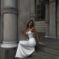 White Sweetheart Neck Corset Mermaid Satin Long Party Dress Birthday Outfits, DP4491