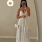 White V Neck Spaghetti Straps A-Line Long Party Dress Fashion Women Dress, DP4493