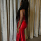 Charming Red Spaghetti Straps Split Long Party Dress Formal Evening Gown, DP4495