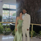 Sage Green Spaghetti Straps Split Long Party Dress Formal Evening Gown, DP4496