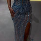 Gorgeous Blue Strapless Beading Sequin Long Evening Party Dress, DP4497