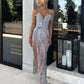 Gorgeous Blue Strapless Beading Sequin Long Evening Party Dress, DP4497