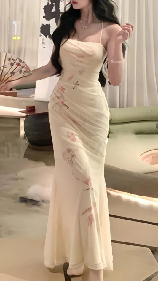Elegant Ivory Spaghetti Straps Mermaid Long Party Dress Evening Dress, DP4498