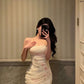 Elegant Ivory Spaghetti Straps Mermaid Long Party Dress Evening Dress, DP4498