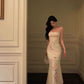Elegant Ivory Spaghetti Straps Mermaid Long Party Dress Evening Dress, DP4498