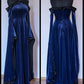 Vintage Dark Blue Halter Neck A-Line Velvet Long Formal Prom Dress Evening Dress, DP5421
