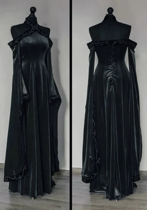 Vintage Dark Blue Halter Neck A-Line Velvet Long Formal Prom Dress Evening Dress, DP5421