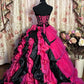 Retro Fuchsia Strapless A-Line Appliques Long Prom Dress Birthday Ball Gown, DP5422