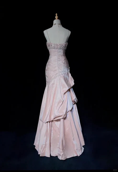 Light Pink Straps Mermaid Beading Vintage Long Party Dress Birthday Outfits, DP5424