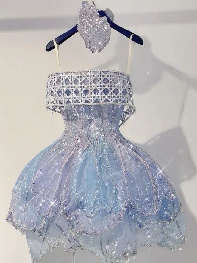 Gorgeous Blue Strapless A-Line Beading Mini Birthday Outfits Homecoming Dress, DP4529