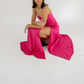 Hot Pink Straps Sheath Satin Simple Long Party Dress Wedding Guest Dress, DP4532