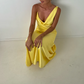 Yellow Straps Sheath Satin Simple Long Party Dress Wedding Guest Dress, DP4534