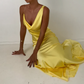 Yellow Straps Sheath Satin Simple Long Party Dress Wedding Guest Dress, DP4534