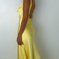 Yellow Straps Sheath Satin Simple Long Party Dress Wedding Guest Dress, DP4534