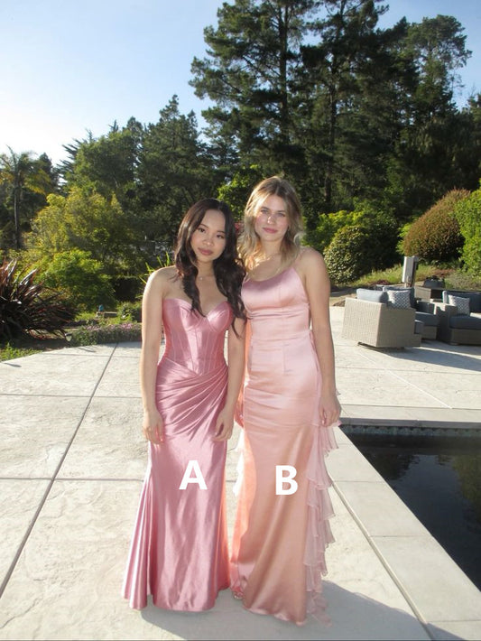 Elegant Pink Sweetheart Mermaid Satin Long Party Dress Wedding Guest Dress, DP4540