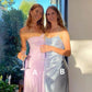 Elegant Lilac Straps Sheath Satin Long Party Dress Wedding Guest Dress, DP4541