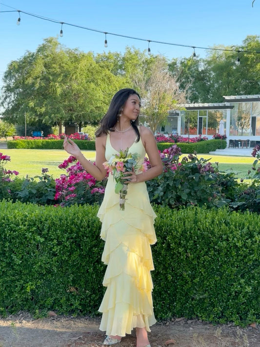 Elegant Light Yellow Mermaid Long Party Dress Wedding Guest Dress, DP4542