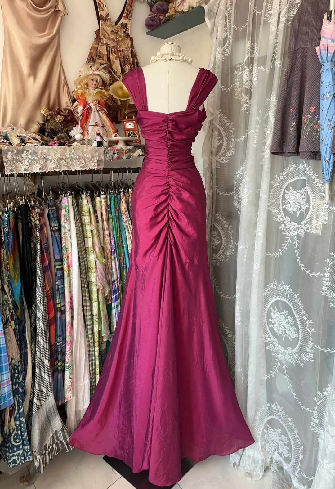 Modest Mermaid Satin Vintage Long Party Dress Formal Evening Gown, DP4545